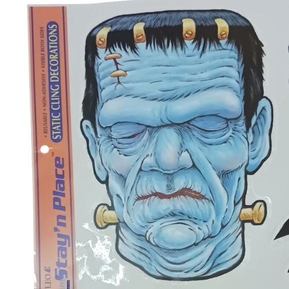 Vintage Halloween Window Cling Skull & Skeleton Hands, Dracula & Frankenstein - Picture 3 of 8